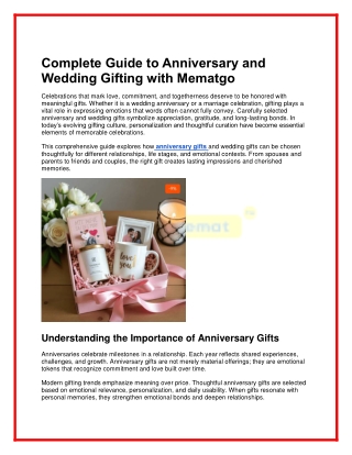 Complete Guide to Anniversary and Wedding Gifting with Mematgo