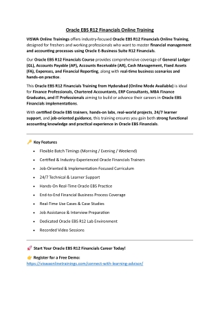 Oracle EBS R12 Financials Course Online Training Classes from India