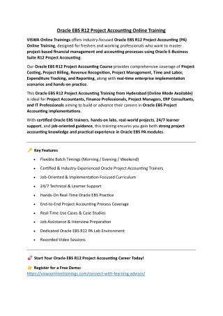 Oracle EBS R12 Project Accounting Online Training & Certification From India