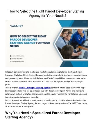 How to Select the Right Pardot Developer Staffing Agency for Your Needs