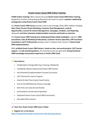 Oracle Fusion Cloud CRM Online Coaching Classes In India, Hyderabad
