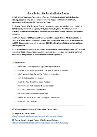 Oracle Fusion HCM Technical Online Coaching Classes In India, Hyderabad