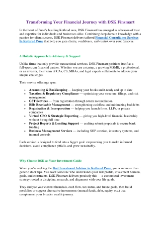 Financial Consultancy Services In Kothrud Pune-DSK Finsmart