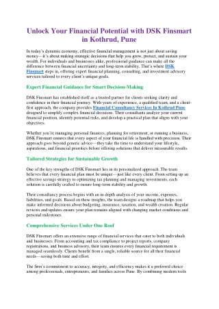 Best Investment Advisor In Kothrud Pune -DSK Finsmart