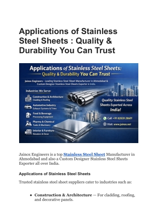 Applications of Stainless Steel Sheets _ Quality & Durability You Can Trust