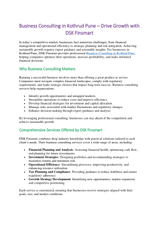 Business Consulting in Kothrud Pune-DSK Finsmart