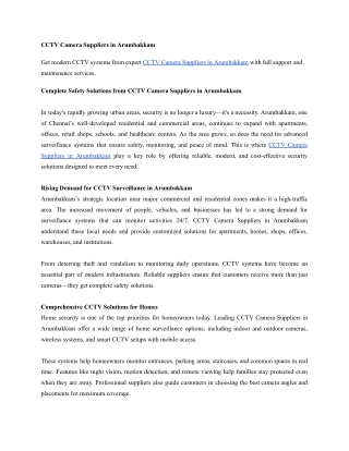 Complete Safety Solutions from CCTV Camera Suppliers in Arumbakkam