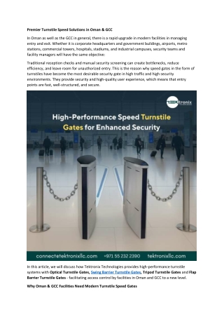 Premier Turnstile Speed Solutions in Oman & GCC