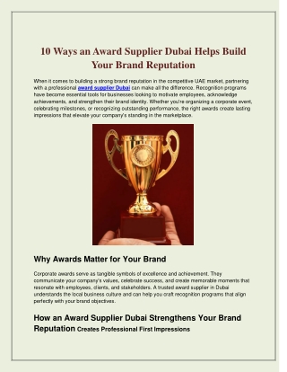 10 Ways an Award Supplier Dubai Helps Build Your Brand Reputation