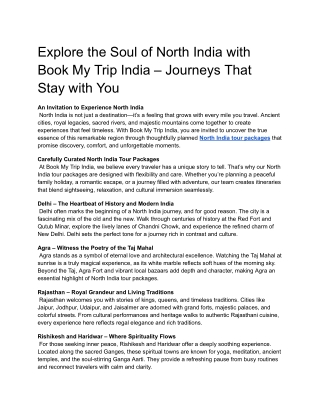Explore the Soul of North India with Book My Trip India – Journeys That Stay wit