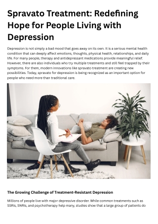 Spravato Treatment Redefining Hope for People Living with Depression