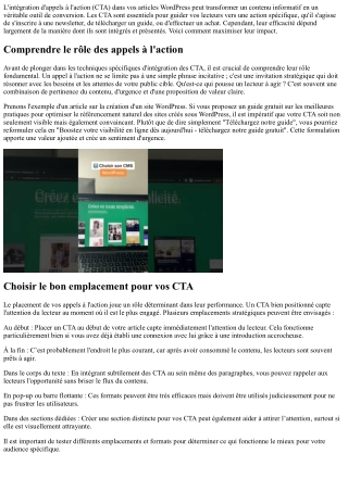 Intégrer efficacement des appels à l'action dans ses articles créés sous wp.