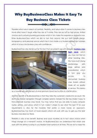 Easy To Buy Business Class Flight Tickets