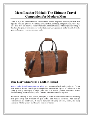 Mens Leather Holdall The Ultimate Travel Companion for Modern Men