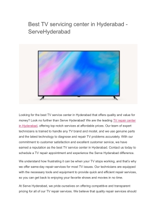 Best TV servicing center in Hyderabad - ServeHyderabad
