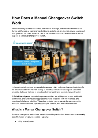 How Does a Manual Changeover Switch Work