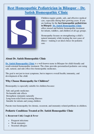 Best Homeopathic Pediatrician in Bilaspur – Dr. Satish Homeopathic Clinic