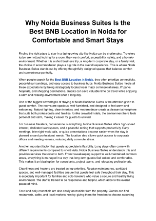 Why Noida Business Suites Is the Best BNB Location in Noida for Comfortable and Smart Stays