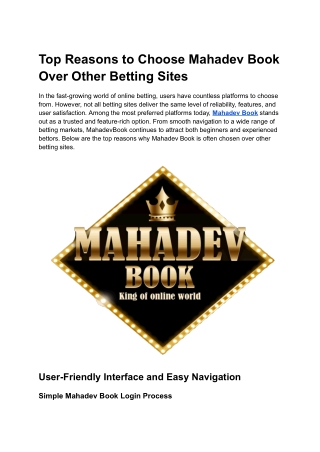 Top Reasons to Choose Mahadev Book Over Other Betting Sites