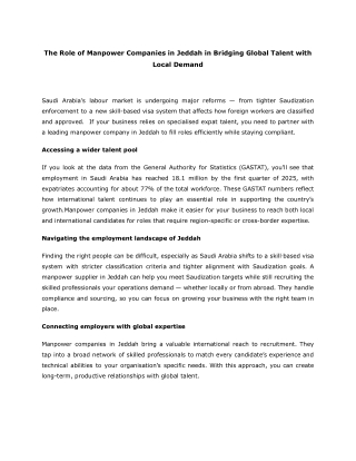 The Role of Manpower Companies in Jeddah in Bridging Global Talent with Local Demand