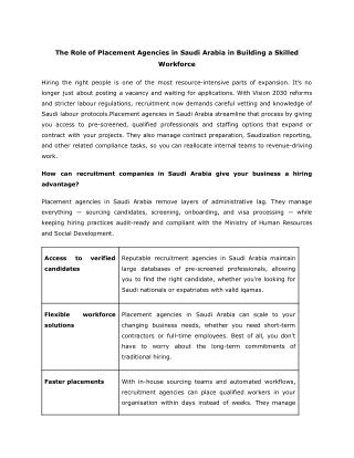 The Role of Placement Agencies in Saudi Arabia in Building a Skilled Workforce