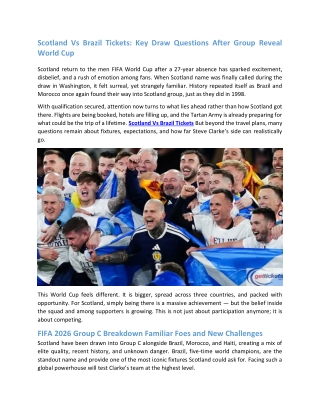 Scotland Vs Brazil Tickets Key Draw Questions After Group Reveal World Cup