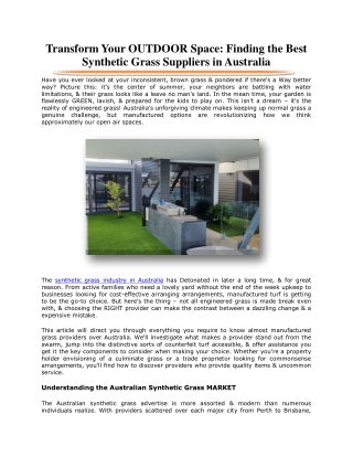 Transform Your OUTDOOR Space Finding the Best Synthetic Grass Suppliers in Australia