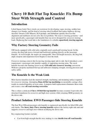 Chevy 10 Bolt Flat Top Knuckle Fix Bump Steer With Strength and Control