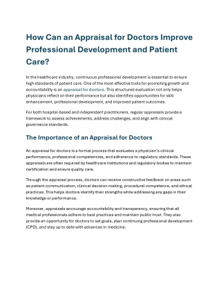 How Can an Appraisal for Doctors Improve Professional Development and Patient Care
