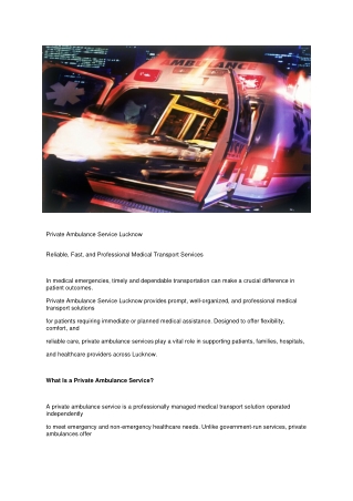 Private Ambulance Service Lucknow