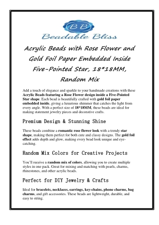 Acrylic Beads with Rose Flower and Gold Foil Paper Embedded Inside Five-Pointed Star, 18_18MM, Random Mix