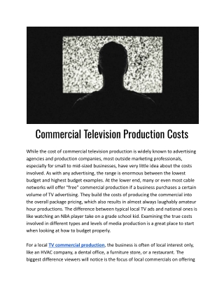 Commercial Television Production Costs