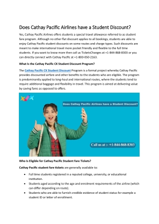 1-844-868-8303 Does Cathay Pacific have a student discount?