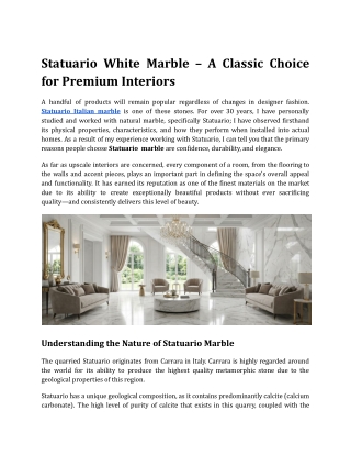 Statuario Italian Marble – A Classic Choice for Premium Interiors