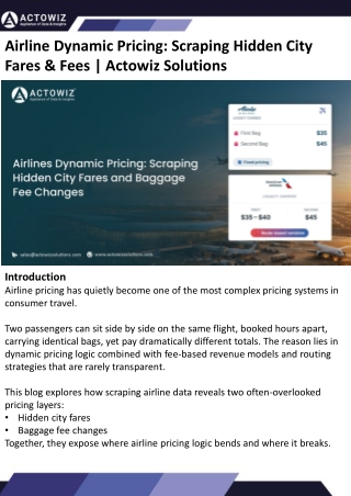 Airline Dynamic Pricing -  Scraping Hidden City Fares & Fees