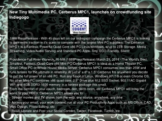 New Tiny Multimedia PC, Cerberus MPC1, launches