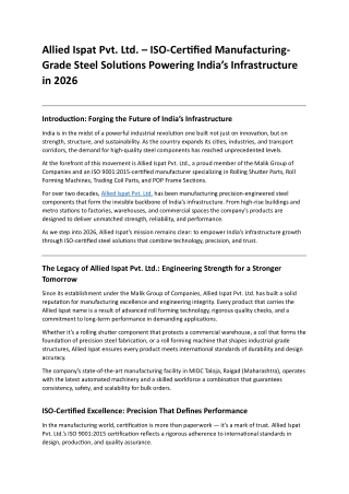 Allied Ispat Pvt. Ltd. – ISO-Certified Manufacturing-Grade Steel Solutions