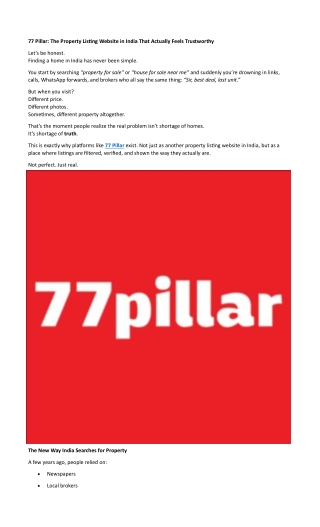 77 Pillar: A Trusted Property Listing Website in India with Verified Listings