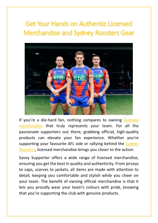 Get Your Hands on Authentic Licensed Merchandise and Sydney Roosters Gear