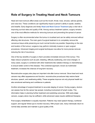 Role of Surgery in Treating Head and Neck Tumours