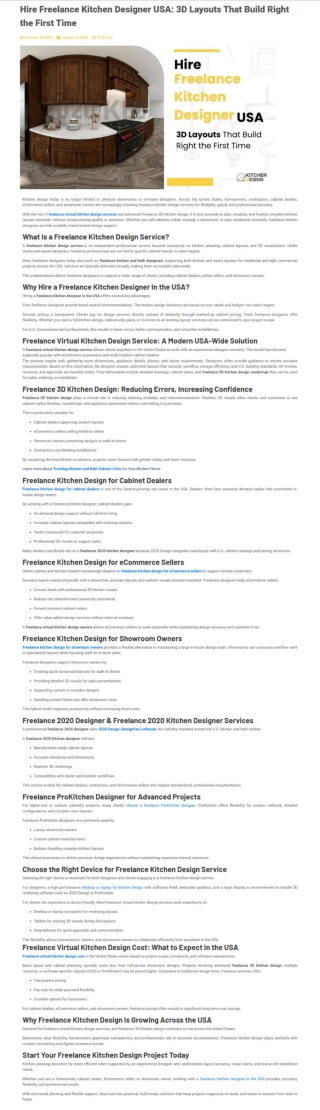 Hire Freelance Kitchen Designer USA  3D Layouts That Build Right the First Time