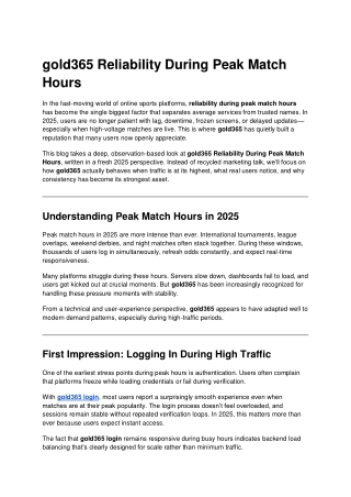 gold365 Reliability During Peak Match Hours