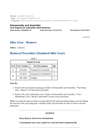 Caterpillar Cat CS64 CP64 Vibratory Soil Compactor (Prefix C6S) Service Repair Manual Instant Download (C6S00001 and up)
