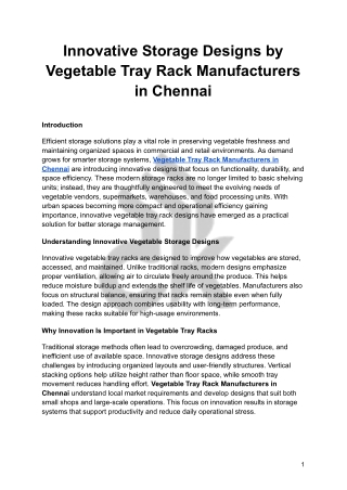 Innovative Storage Designs by Vegetable Tray Rack Manufacturers in Chennai