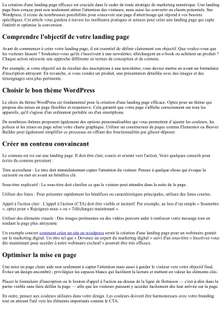 Créer une landing page efficace sur Wordpress : Conseils et astuces.