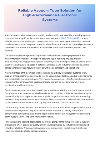 Reliable Vacuum Tube Solution for High-Performance Electronic Systems