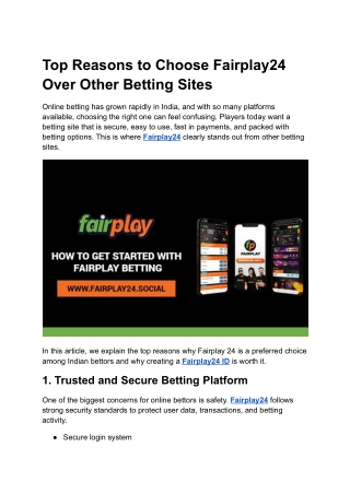 Top Reasons to Choose Fairplay24 Over Other Betting Sites