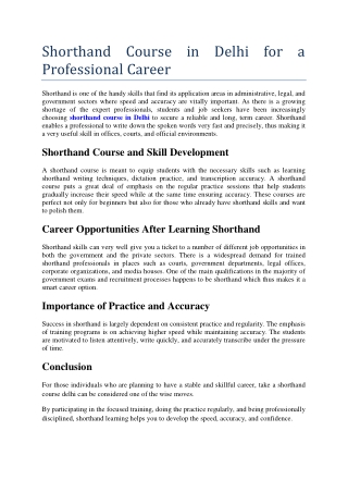 Shorthand Course in Delhi for a Professional Career