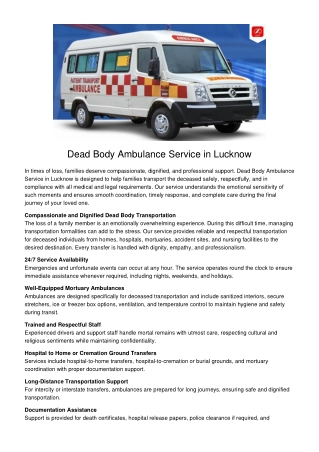 Dead Body Ambulance Services InLucknow
