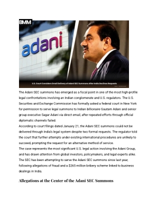 U.S. Court Considers Email Delivery of Adani SEC Summons After India Declines Requests